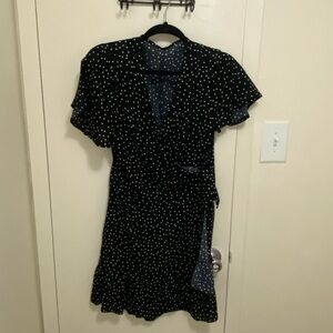 Elegant Black and White Polka Dot Wrap Dress